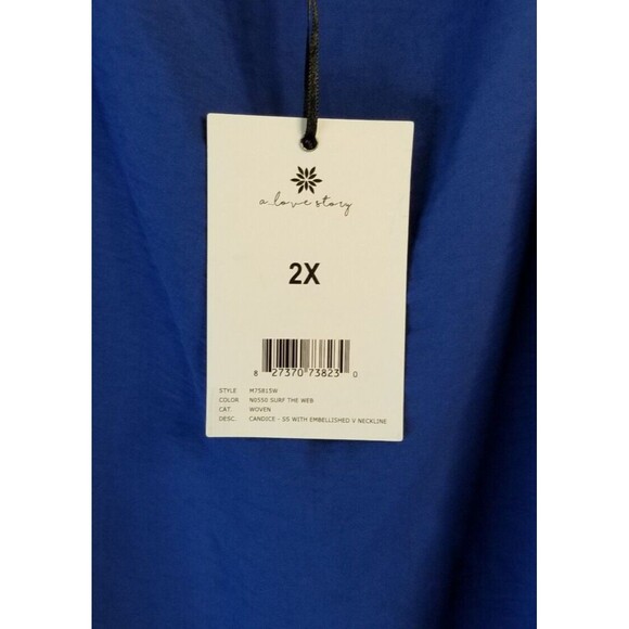 Women's Top Embellished V-Neck Size 2X A Love Story New Tags Blue Boutique CHIC - Picture 5 of 7